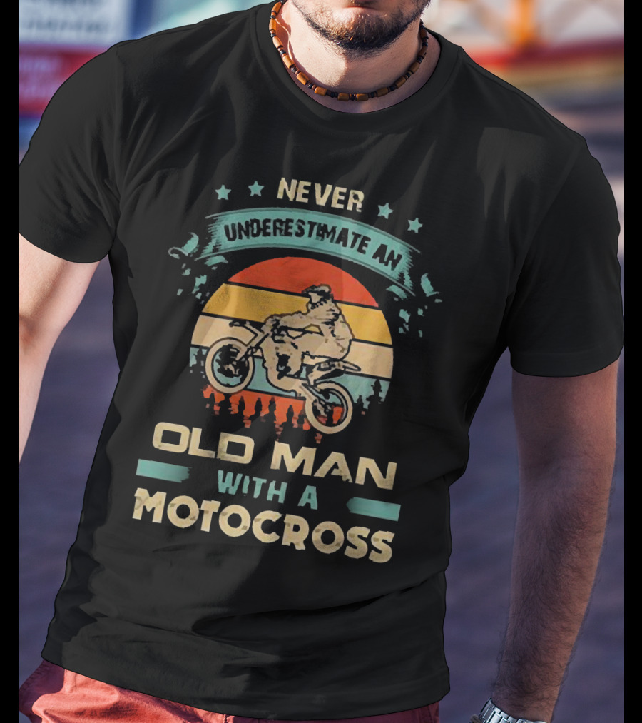 Never Underestimate An Old Man With A Motocross Vintage Sunset Motocross Rider T-Shirt
