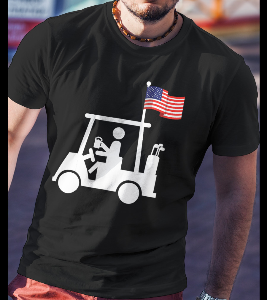 USA Strong Patriotic Golf Cart With American Flag Golf Wear T-Shirt