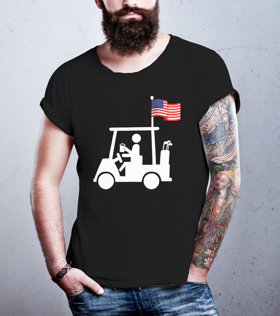 USA Strong Patriotic Golf Cart With American Flag Golf Wear T-Shirt