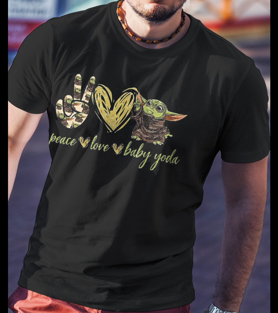 Peace Love Baby Yoda Shirt Star Wars Mandalorian Grogu T-Shirt