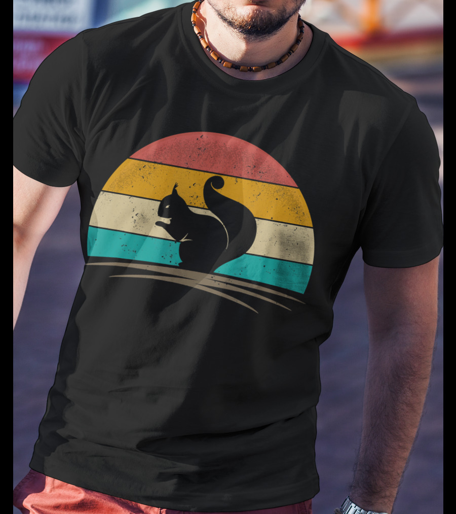 Squirrel Retro Vintage 70s Sunset Stripes T-Shirt