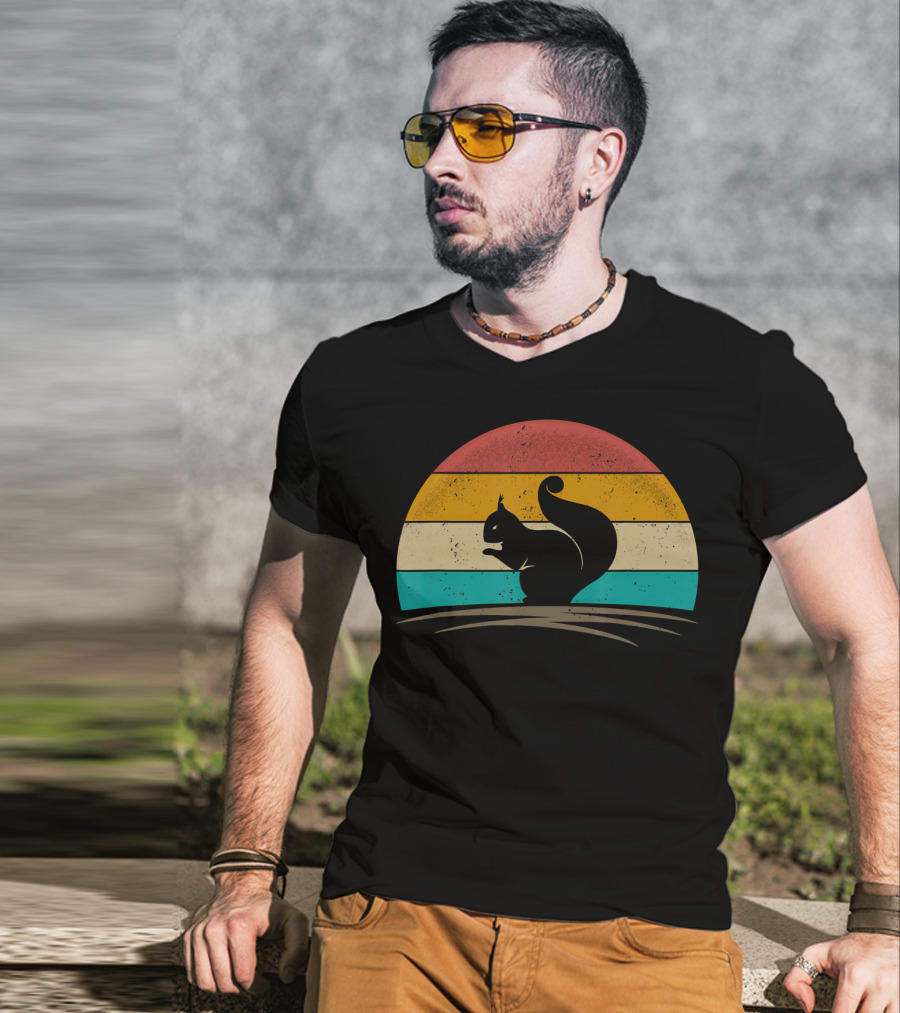 Squirrel Retro Vintage 70s Sunset Stripes T-Shirt