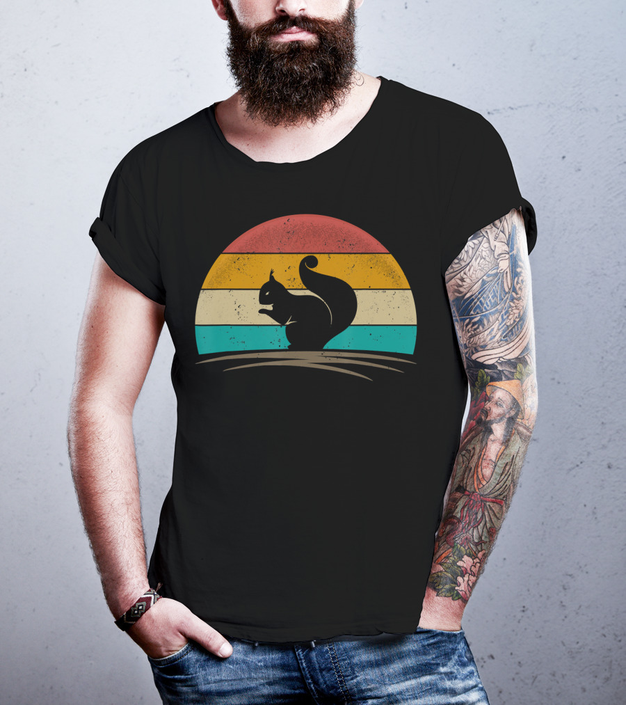 Squirrel Retro Vintage 70s Sunset Stripes T-Shirt