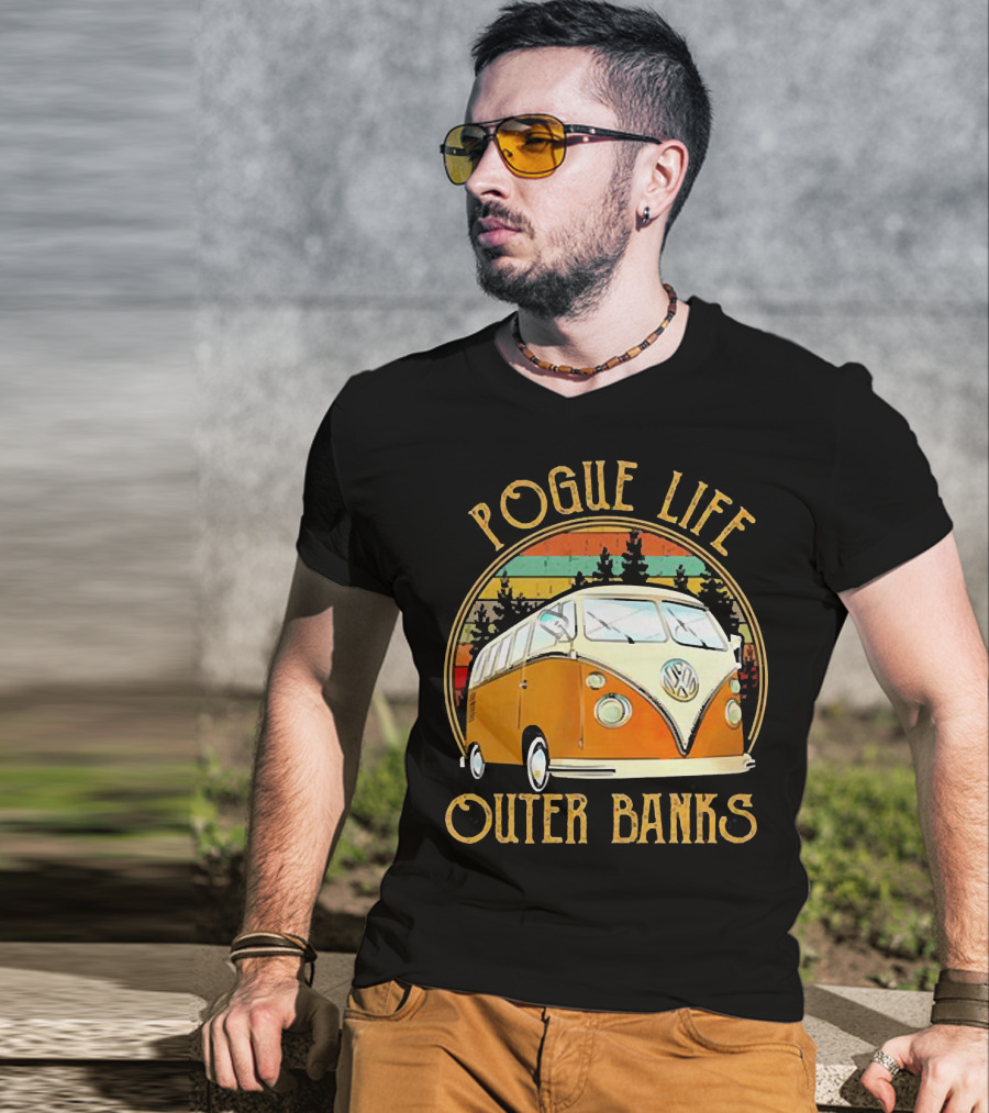 Pogue Life Outer Banks Volkswagen Vintage Van Retro Sunset T-Shirt