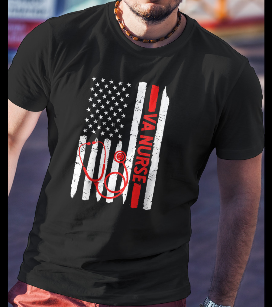 American Flag VA Nurse Stethoscope Black History Month T-Shirt