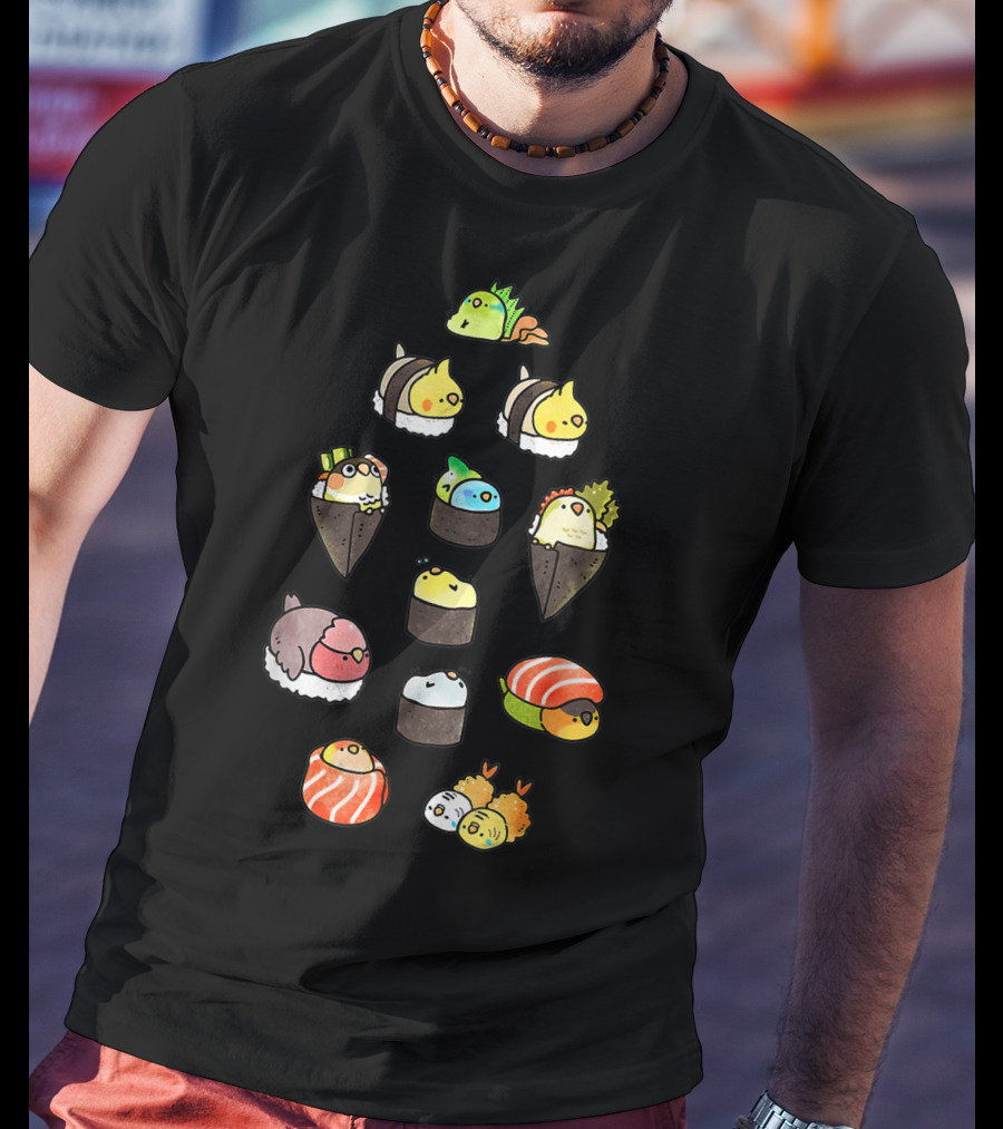 Bird Sushi Roll Parody Cute Cartoon Birds Nigiri Maki Temaki T-Shirt