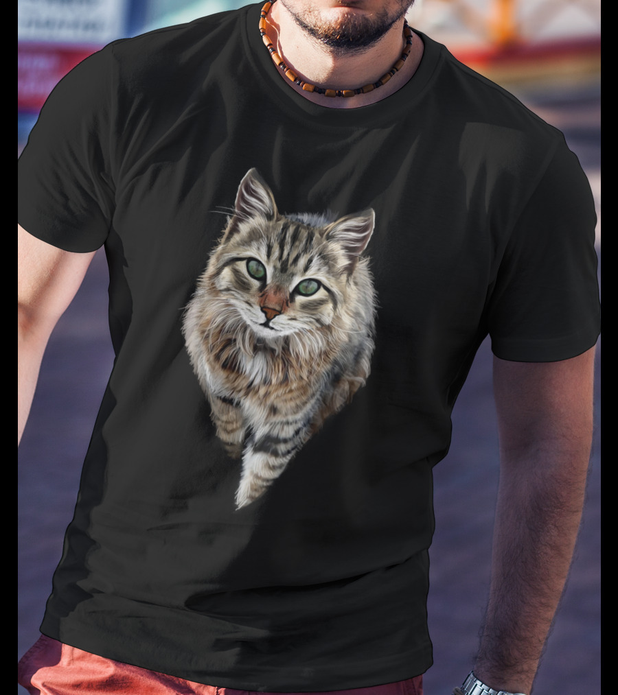 Brown Cat Green Eyes Cats Feline Realistic T-Shirt