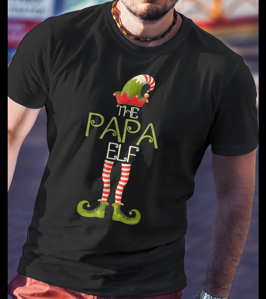 The Papa Elf Christmas Hat And Shoes With Red And White Striped Legs T-Shirt