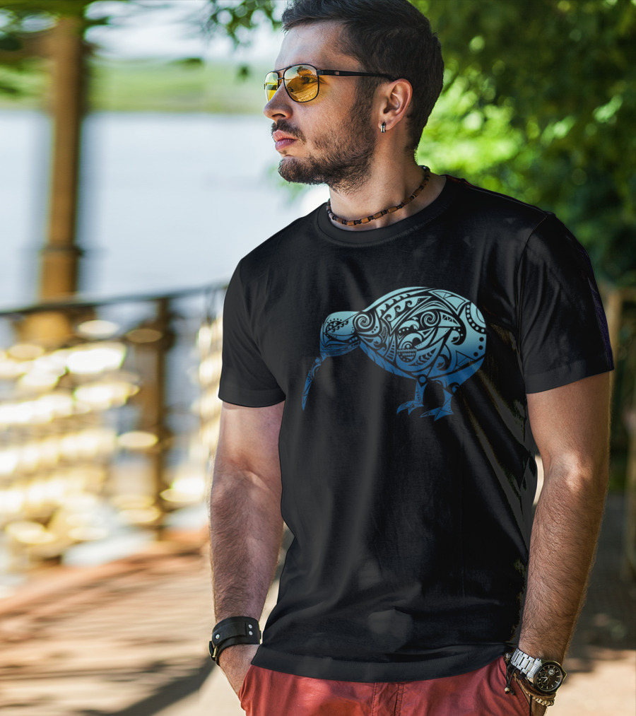 Polynesia Maori Kiwi Bird Ocean Blue T-Shirt