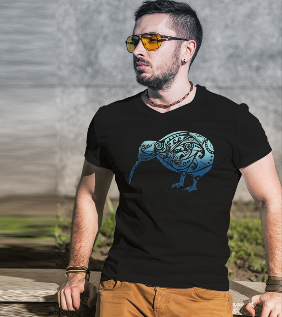 Polynesia Maori Kiwi Bird Ocean Blue T-Shirt
