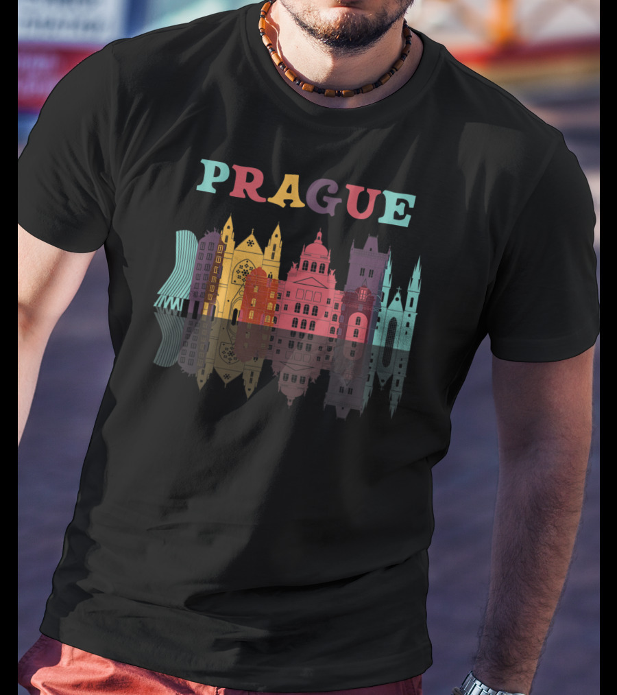 Prague Czech Republic Family Vacation European Skyline Reflection T-Shirt