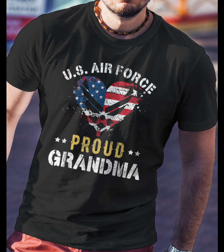 U.S. Air Force Proud Grandma American Flag Heart T-Shirt
