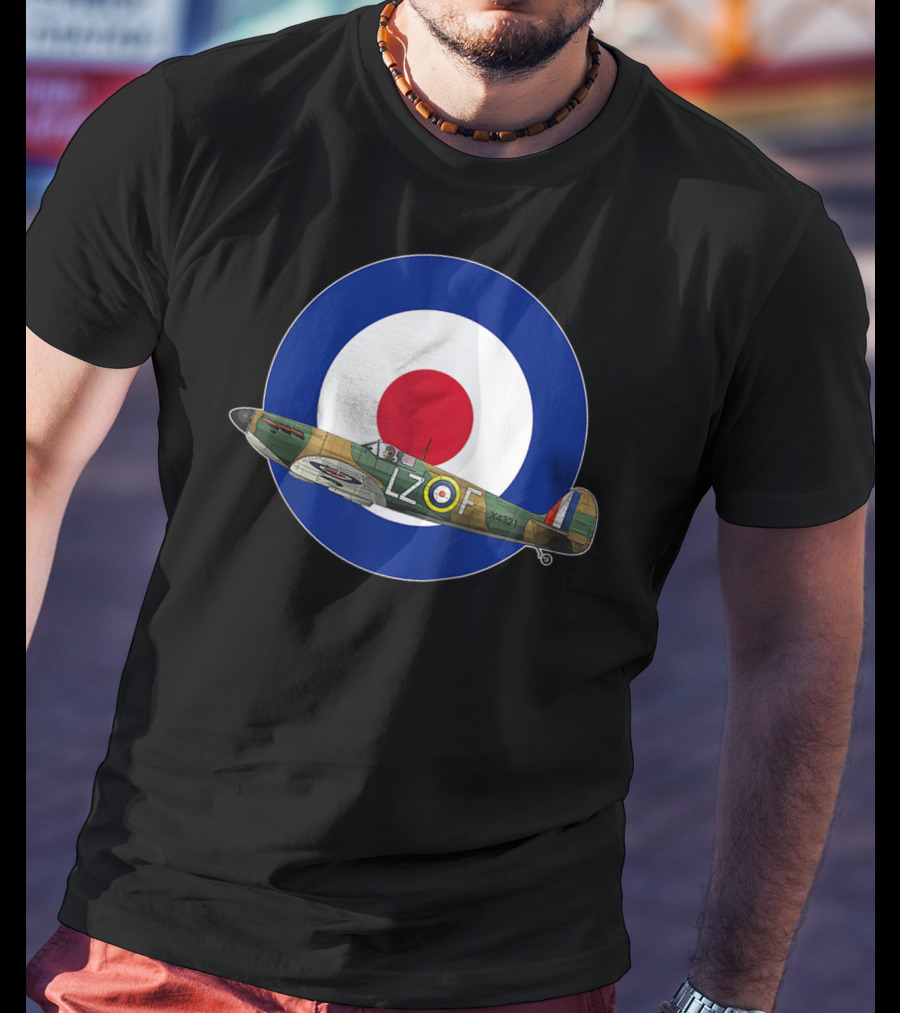 RAF Spitfire LZ-F Battle Of Britain Military WW2 Roundel T-Shirt