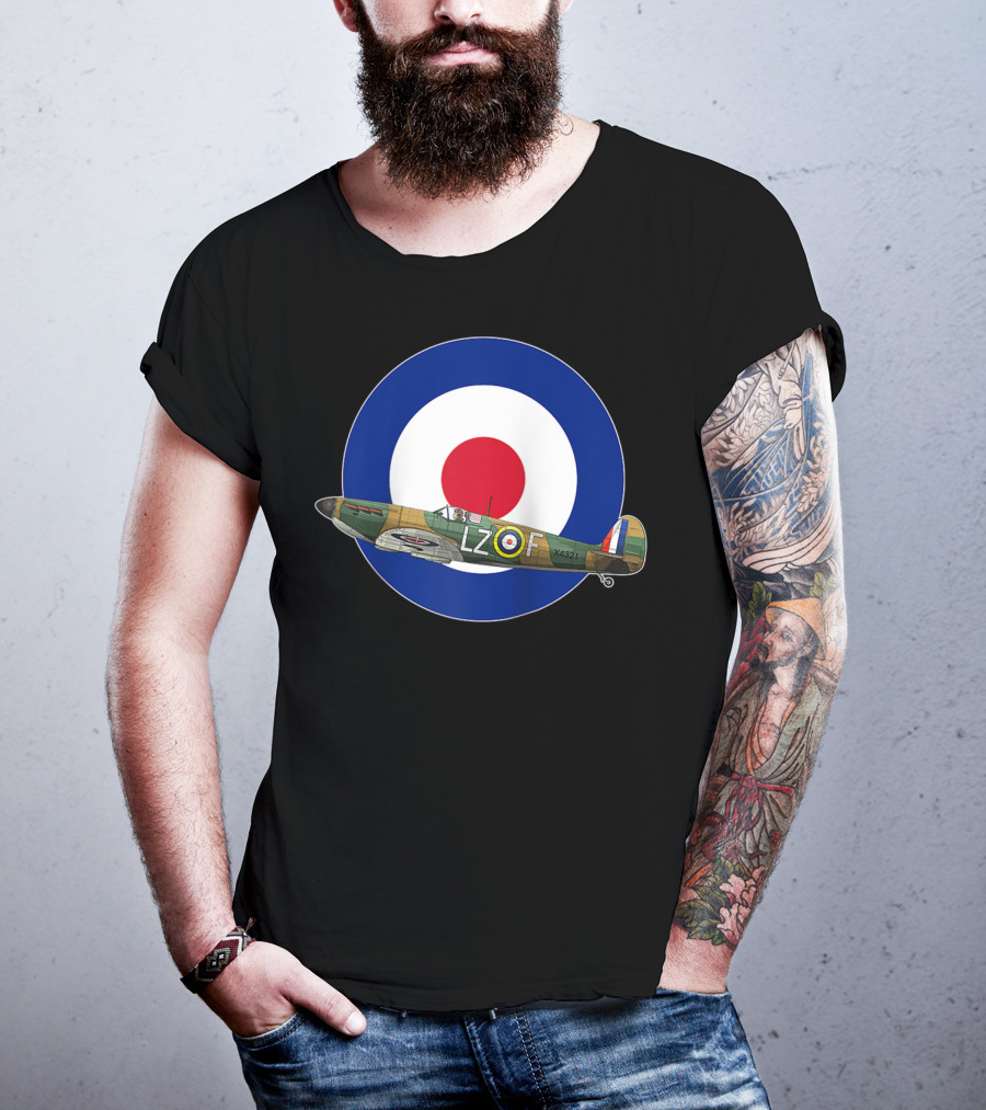 RAF Spitfire LZ-F Battle Of Britain Military WW2 Roundel T-Shirt