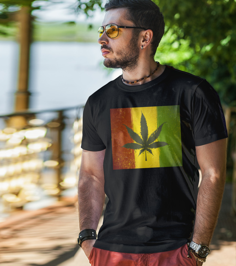 Rasta Jamaican Marijuana Leaf Legalized Pot Flag T-Shirt