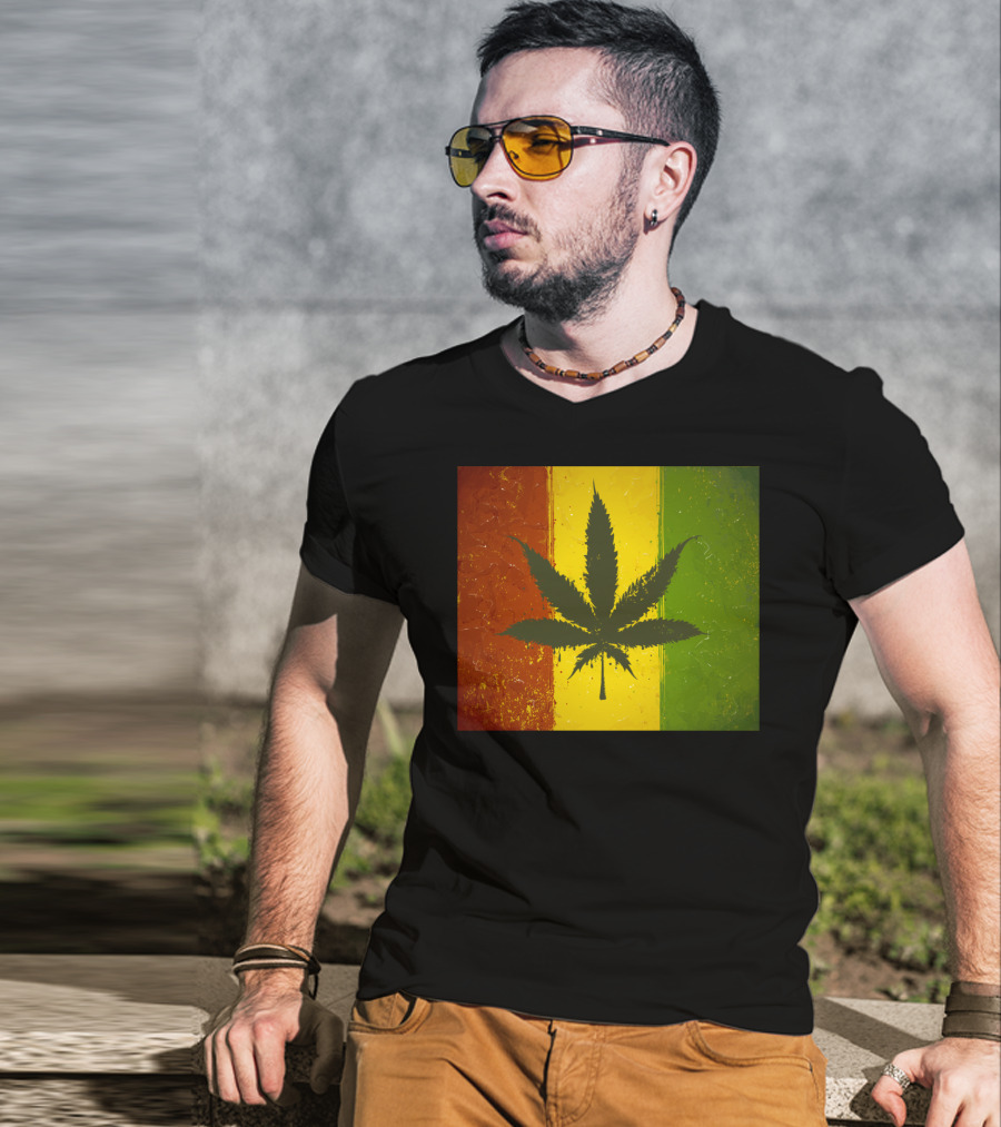 Rasta Jamaican Marijuana Leaf Legalized Pot Flag T-Shirt