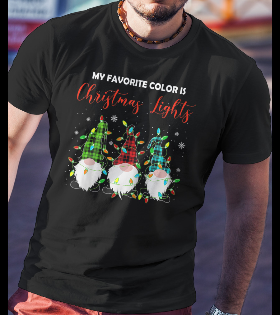 My Favorite Color Is Christmas Lights 3 Nordic Gnomes Swedish Xmas Nisse T-Shirt