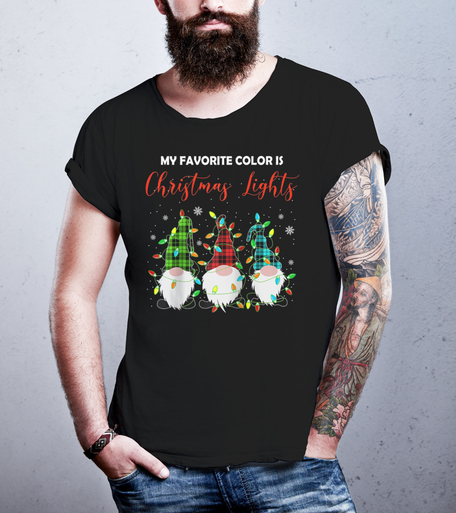 My Favorite Color Is Christmas Lights 3 Nordic Gnomes Swedish Xmas Nisse T-Shirt