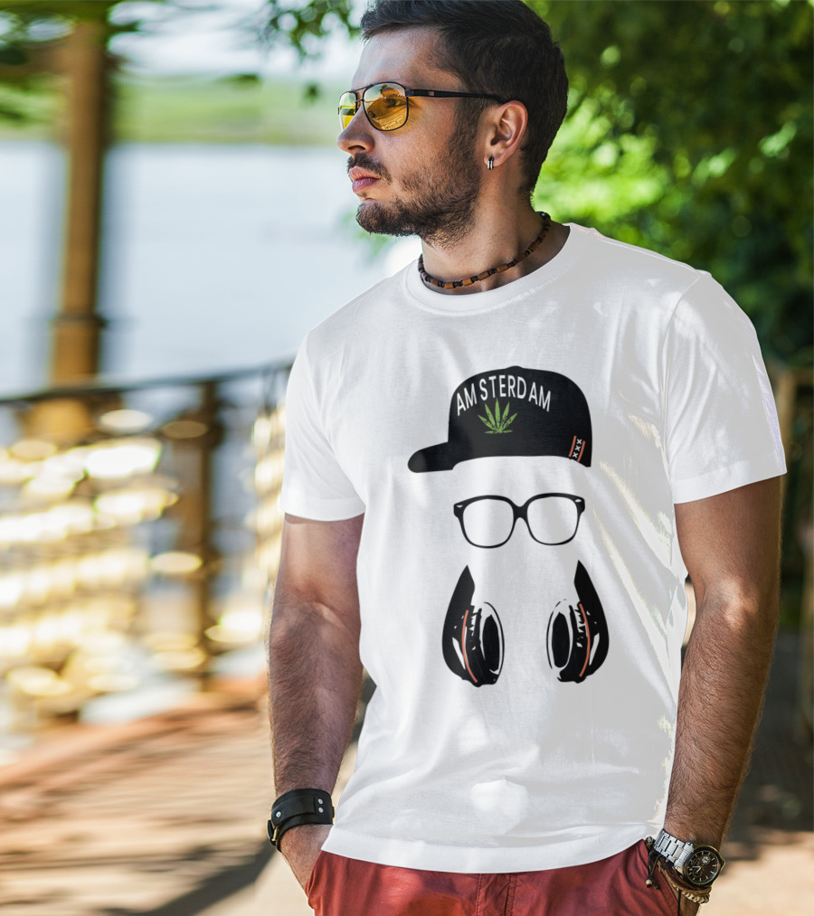 Amsterdam Holland Marijuana Souvenir Hat Glasses Headphones T-Shirt