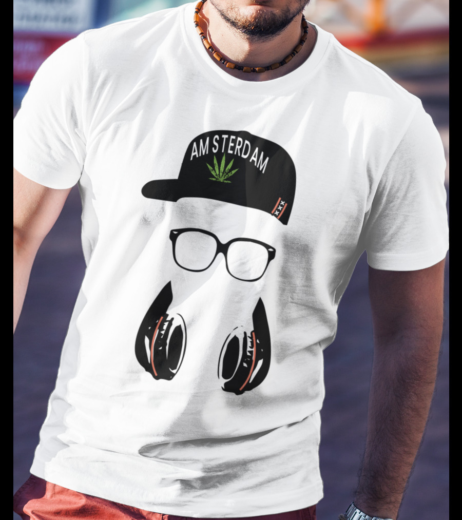 Amsterdam Holland Marijuana Souvenir Hat Glasses Headphones T-Shirt