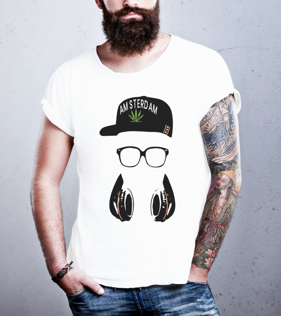 Amsterdam Holland Marijuana Souvenir Hat Glasses Headphones T-Shirt