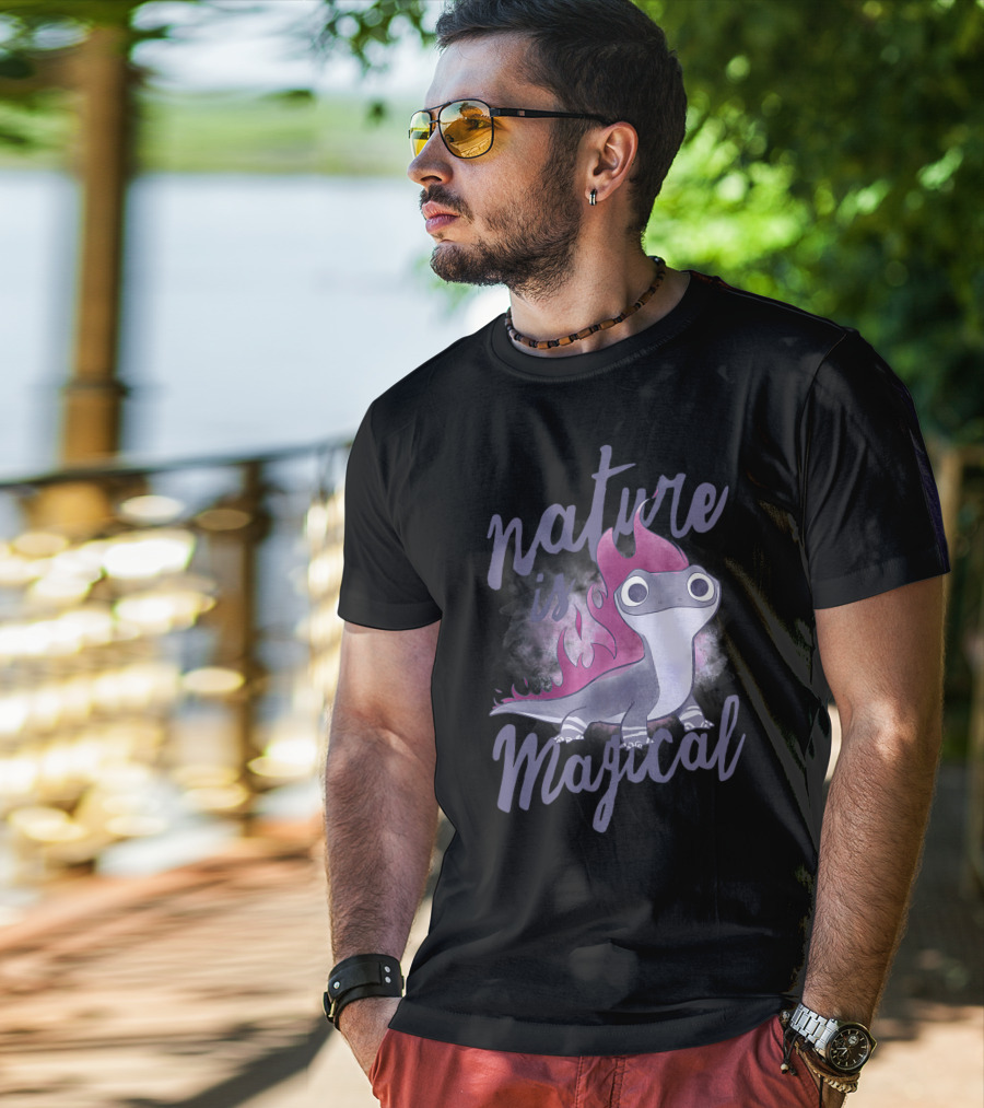 Disney Frozen 2 Salamander Character With Nature Is Magical Text T-Shirt
