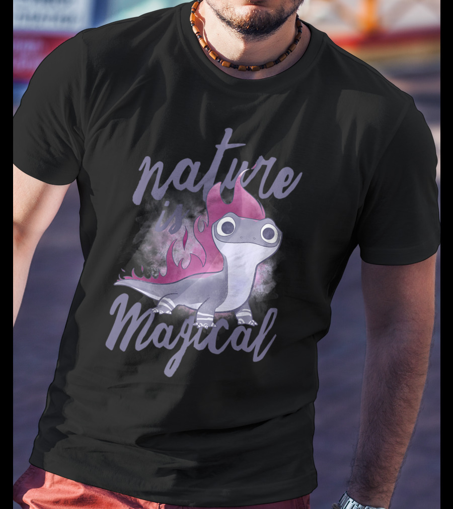 Disney Frozen 2 Salamander Character With Nature Is Magical Text T-Shirt