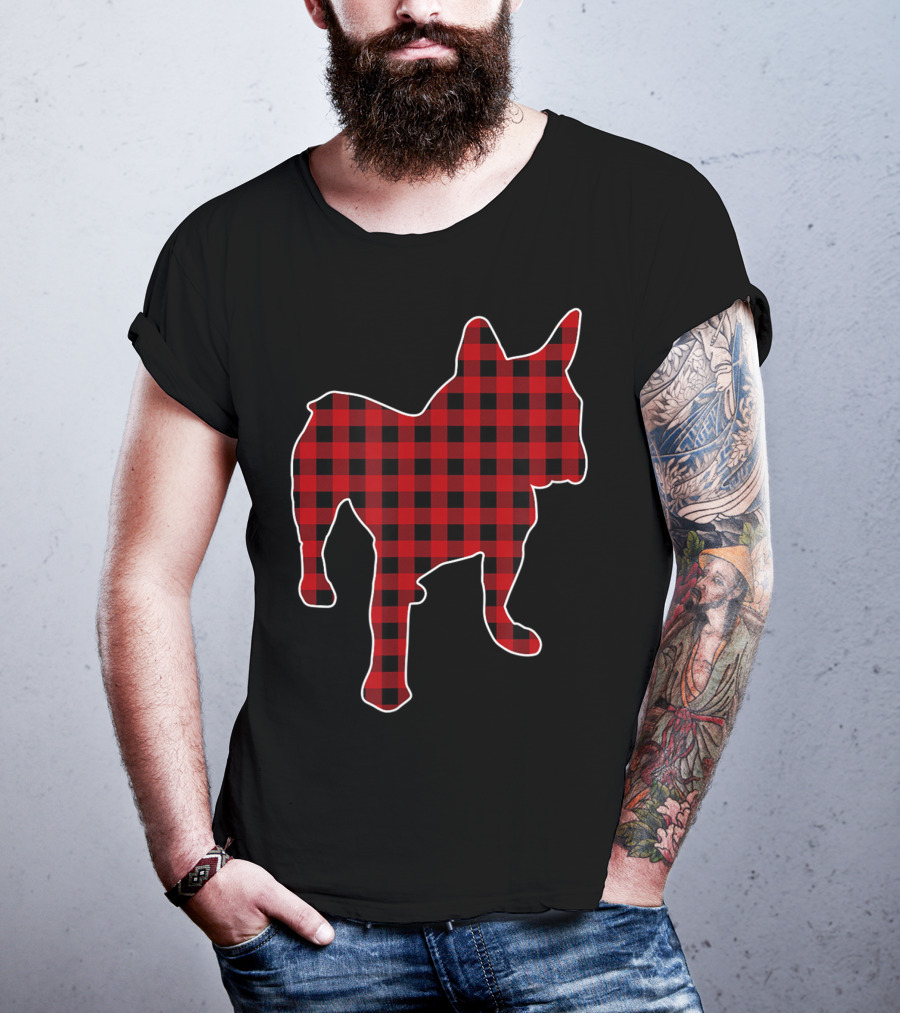 French Bulldog Red Buffalo Plaid Christmas T-Shirt