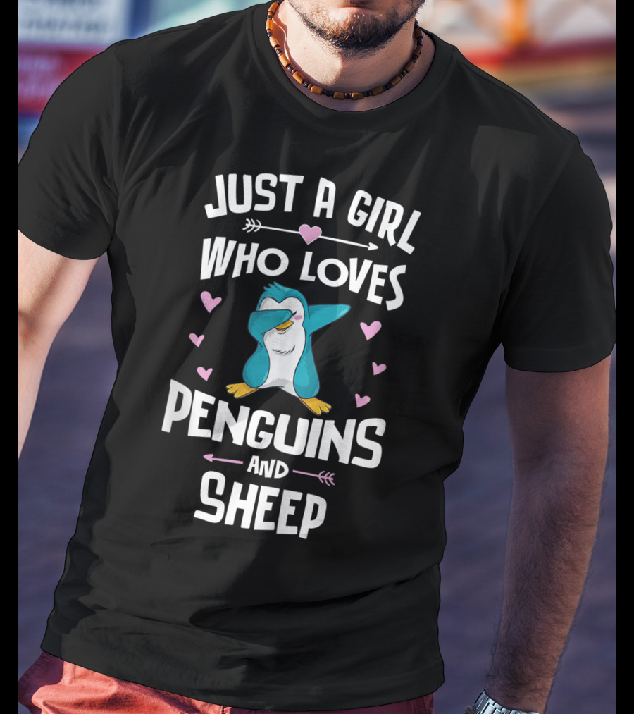 Just A Girl Who Loves Penguins And Sheep Dabbing Penguin Heart Arrows T-Shirt