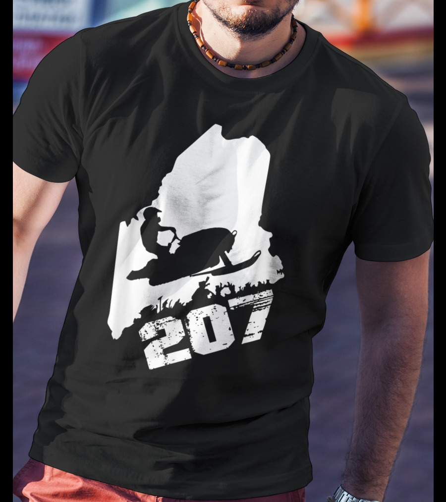 Maine 207 Snowmobile Silhouette In State Outline T-Shirt