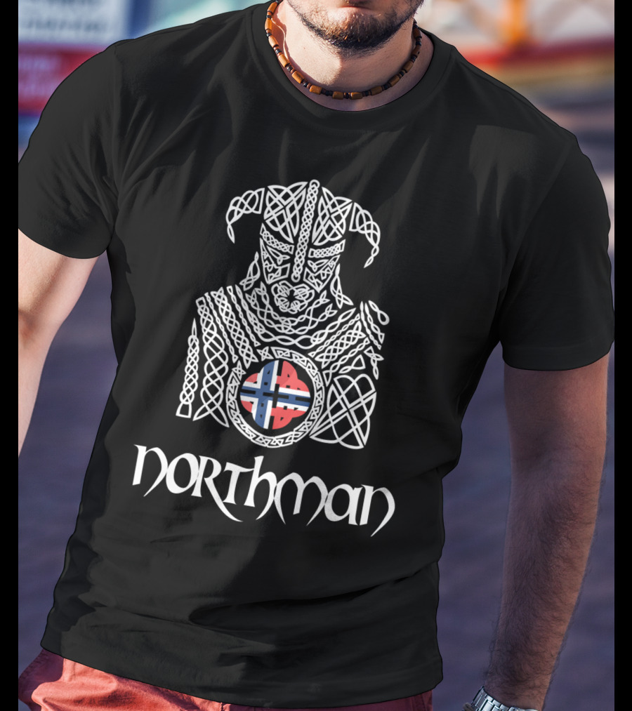 Nordic Norway Viking Northman With Norwegian Flag T-Shirt