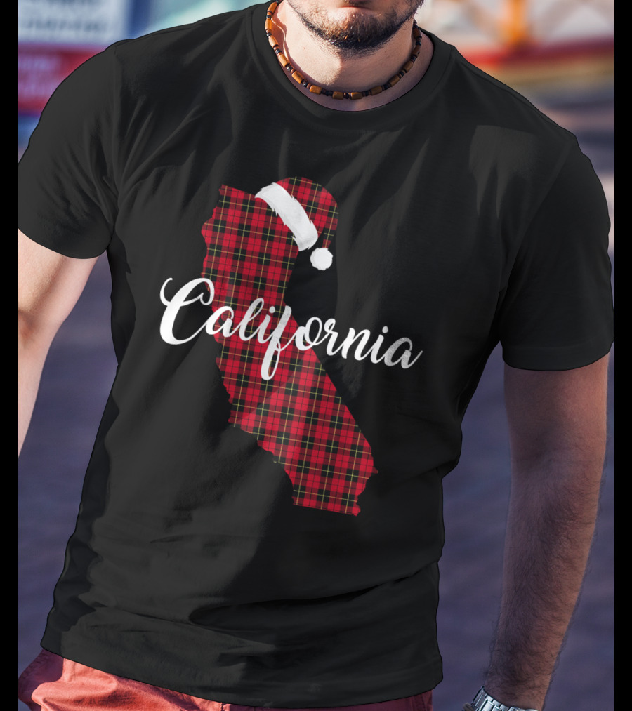 California Red Buffalo Plaid Santa Hat Royal Stewart T-Shirt