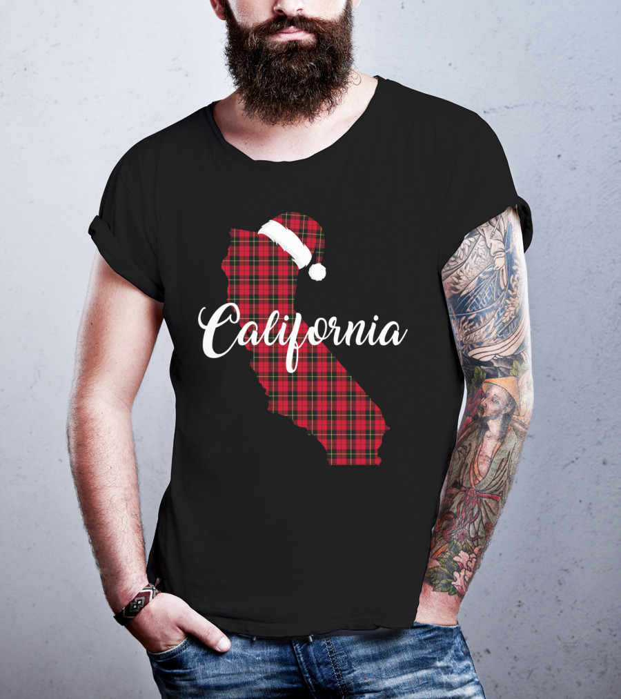 California Red Buffalo Plaid Santa Hat Royal Stewart T-Shirt