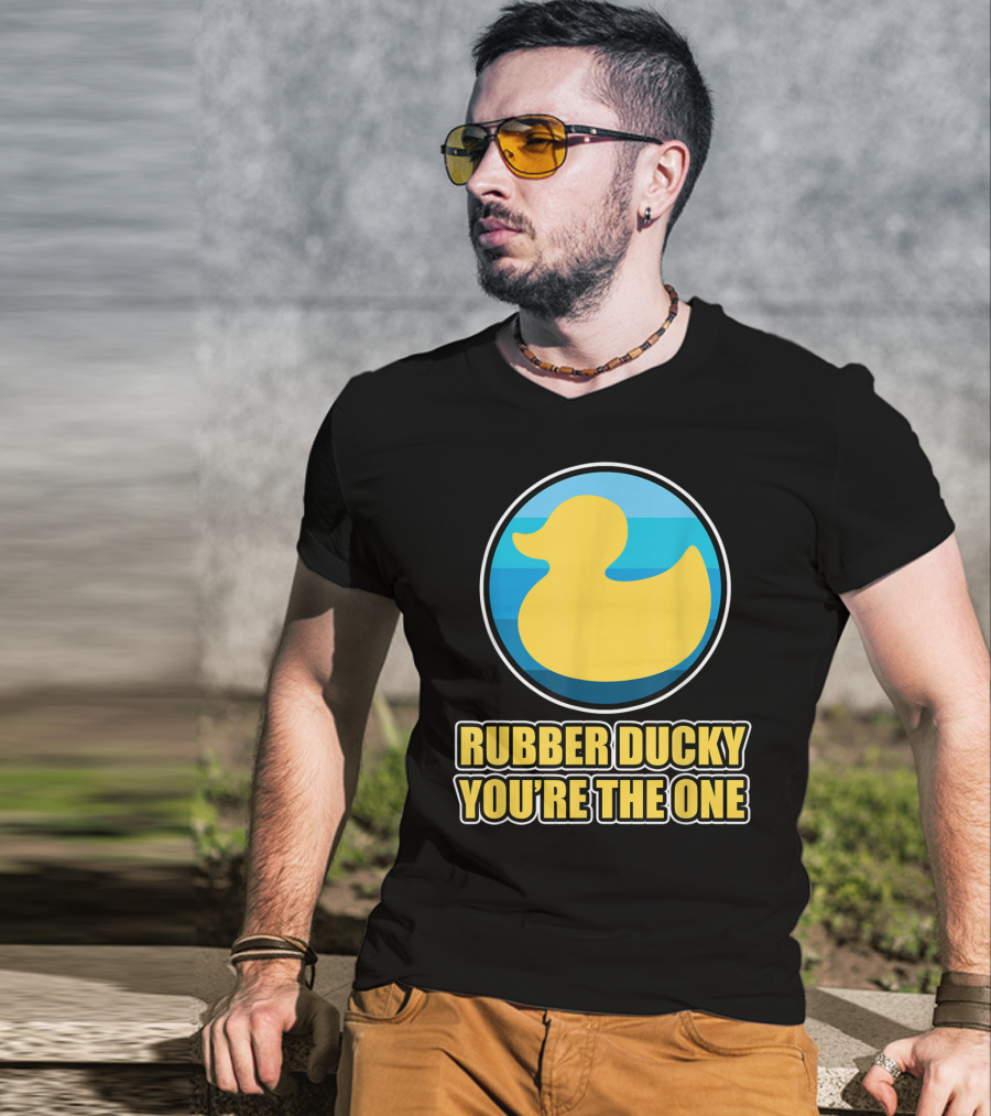 Rubber Ducky You're The One Iconic Yellow Toy Bath Duck Blue Circle Background T-Shirt