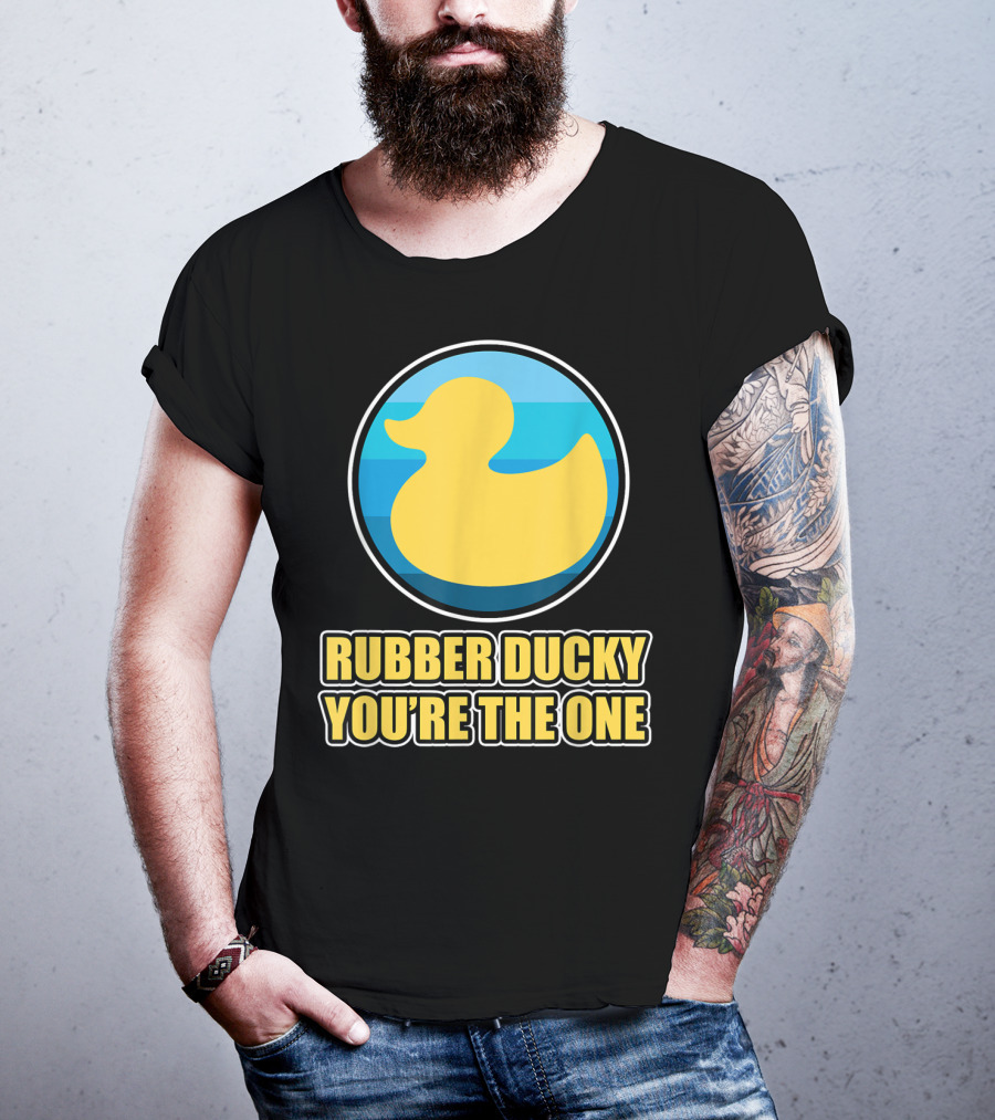 Rubber Ducky You're The One Iconic Yellow Toy Bath Duck Blue Circle Background T-Shirt