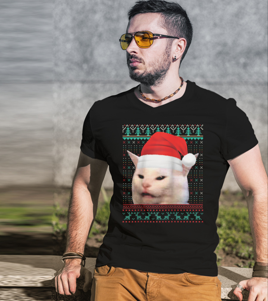 Santa Cat Ugly Christmas Merry T-Shirt