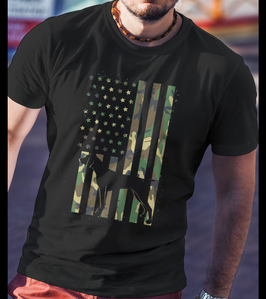 German Shorthair Pointer Mom Dog Camouflage American Flag T-Shirt