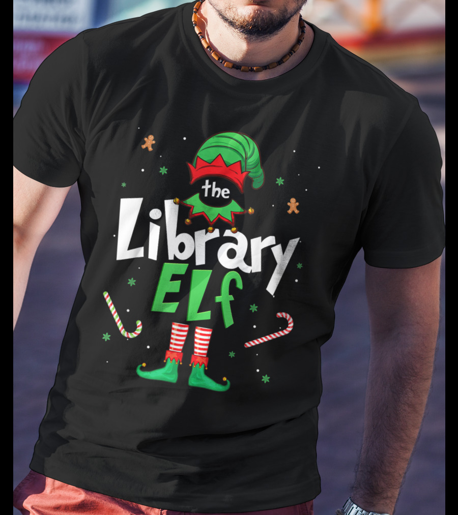 The Library Elf Christmas Xmas Family Outfit Candy Cane Gingerbread T-Shirt