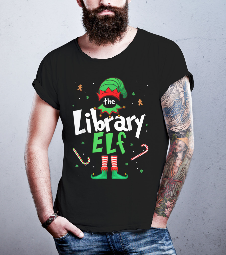 The Library Elf Christmas Xmas Family Outfit Candy Cane Gingerbread T-Shirt