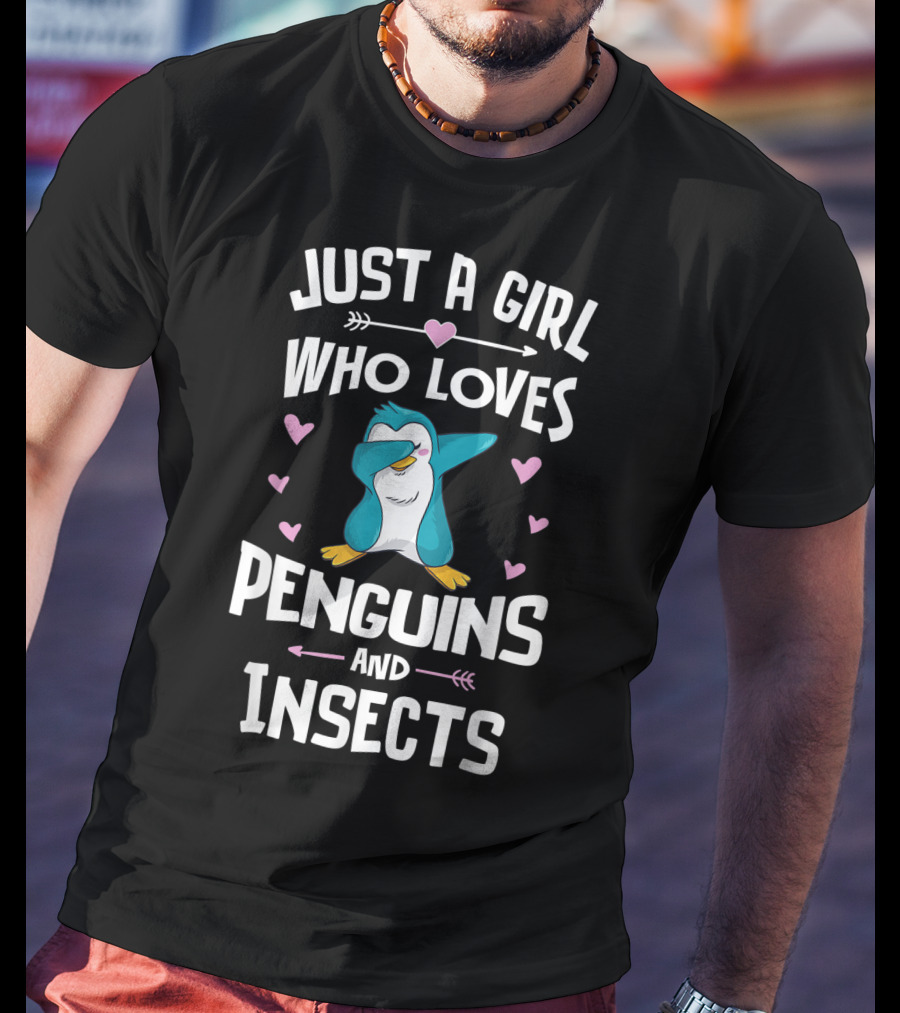 Just A Girl Who Loves Penguins And Insects Dabbing Penguin Hearts T-Shirt