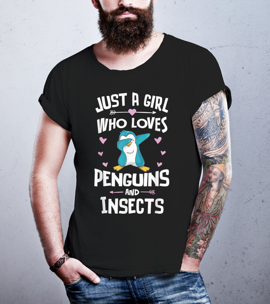 Just A Girl Who Loves Penguins And Insects Dabbing Penguin Hearts T-Shirt
