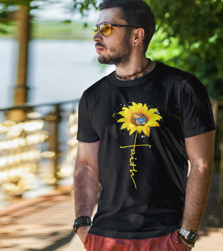 Kansas Jayhawks Sunflower Faith Cross Shape T-Shirt