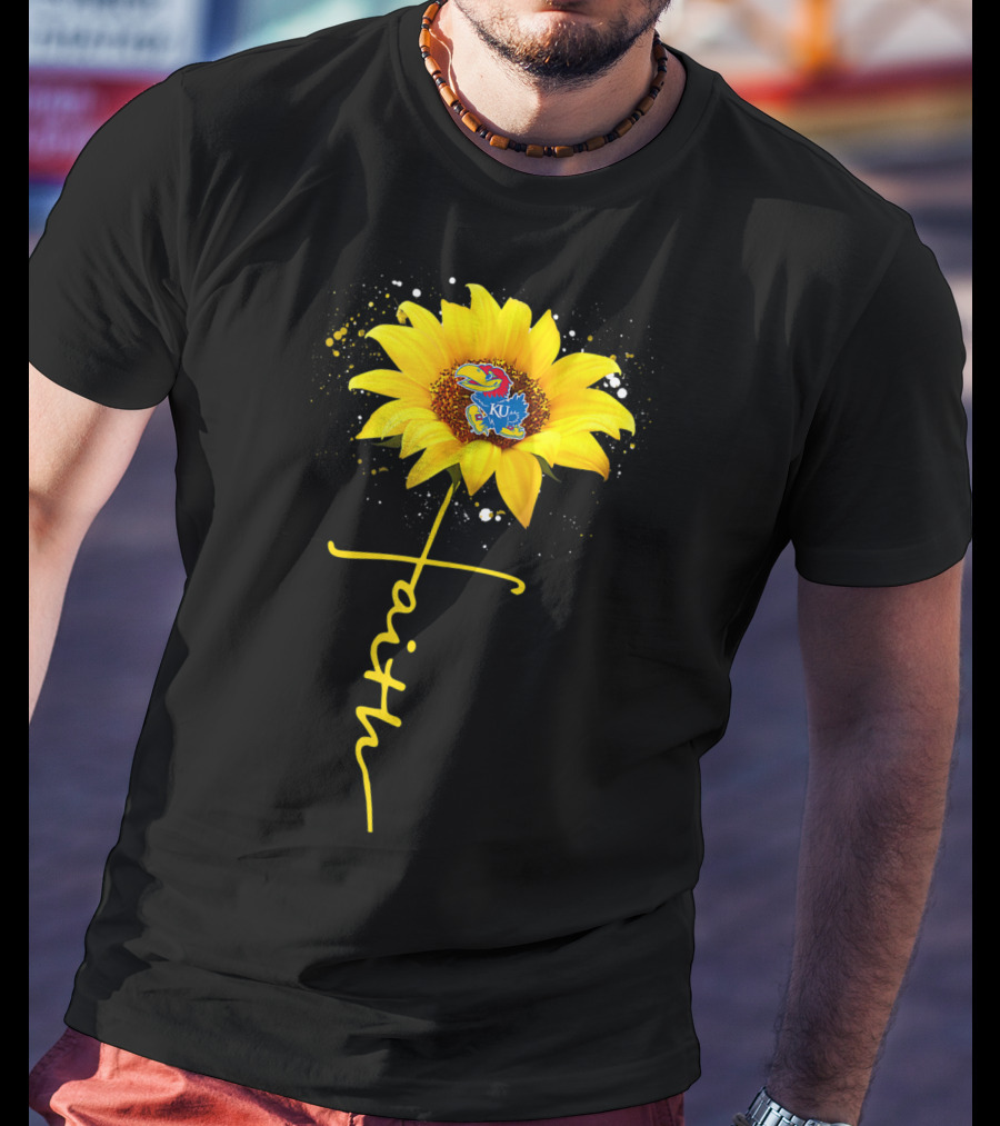 Kansas Jayhawks Sunflower Faith Cross Shape T-Shirt