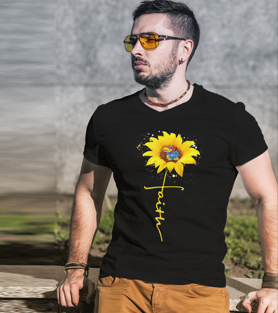 Kansas Jayhawks Sunflower Faith Cross Shape T-Shirt