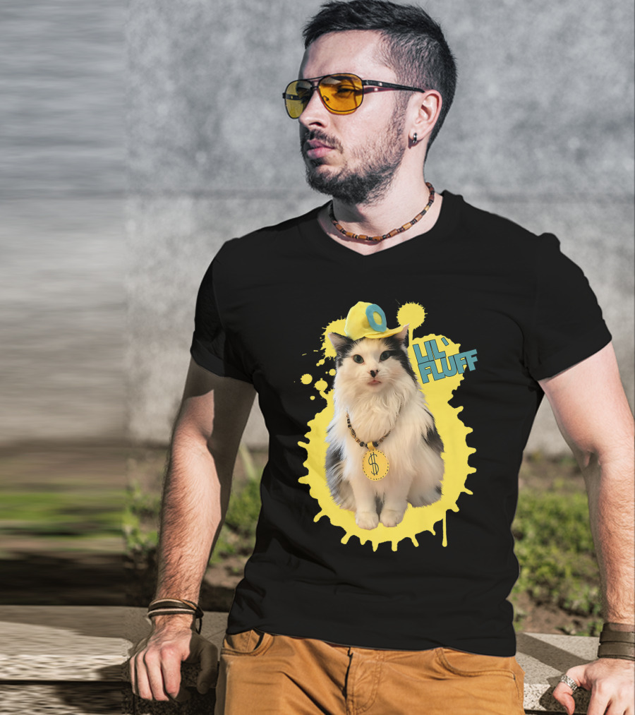 Lil' Fluff Cool Cat With Dollar Sign Necklace And Cap T-Shirt