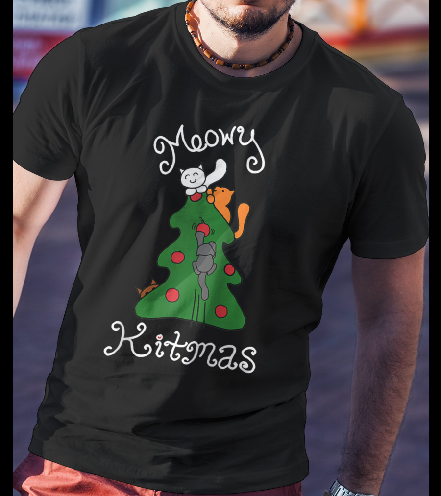 Meowy Kitmas Cats On Christmas Tree T-Shirt