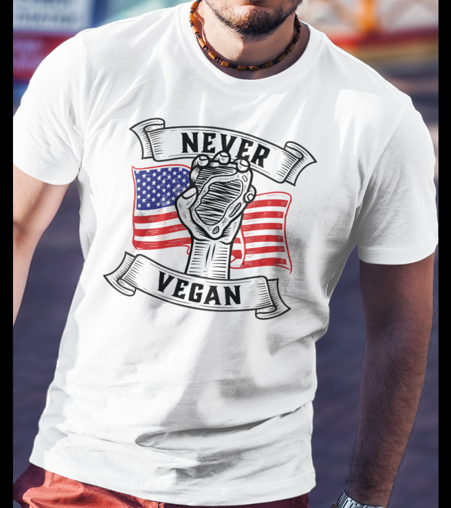 Never Vegan Carnivore Diet Power With American Flag Fist T-Shirt