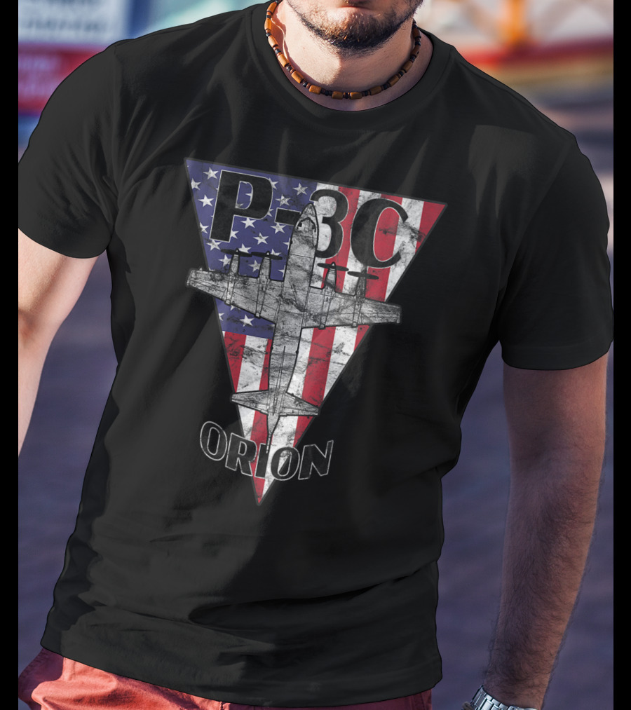 P-3C Orion American Flag Military Airplane T-Shirt
