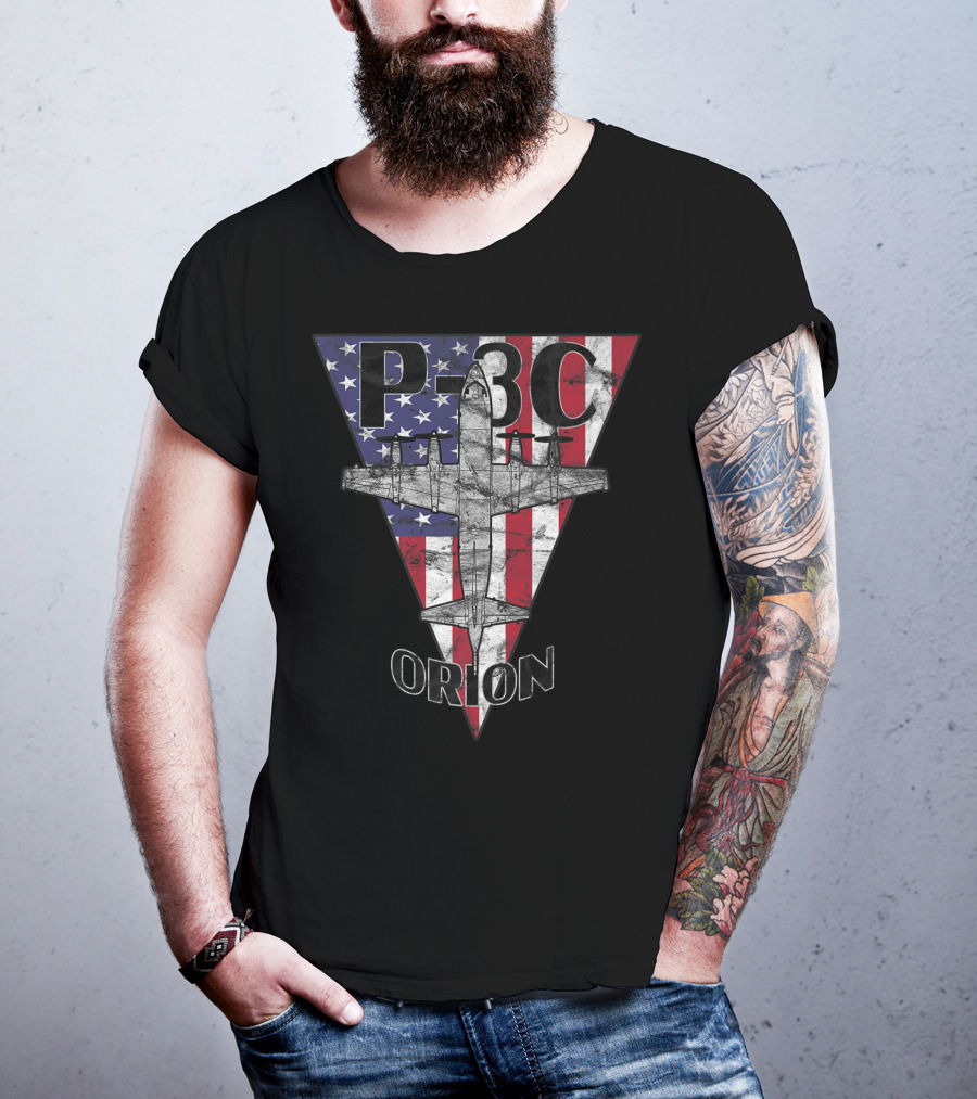 P-3C Orion American Flag Military Airplane T-Shirt