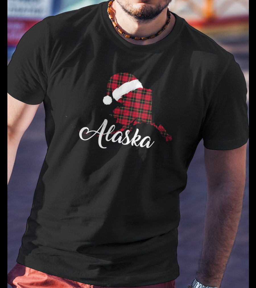 Alaska Red Buffalo Royal Stewart Tartan With Santa Hat T-Shirt